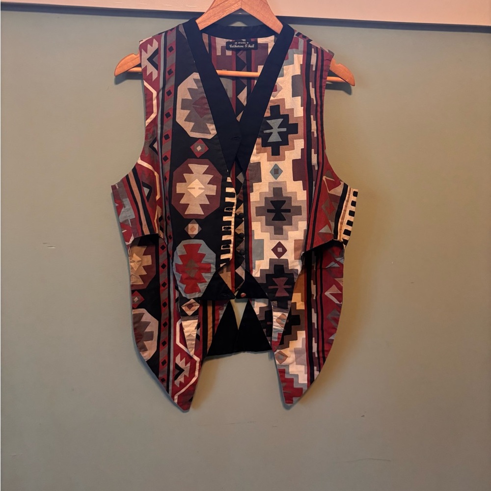 Tribal Patterned Vest with Black Trim